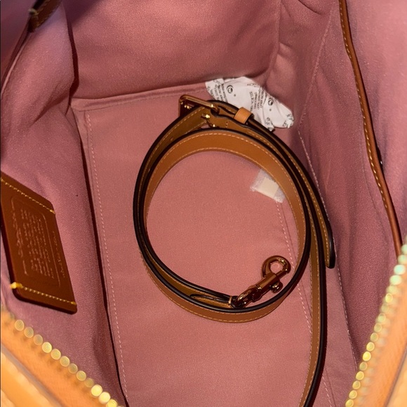 Coach Pink Signature Rowan Satchel with Tan Leather Trim and Flower Charm - Picture 5 of 5